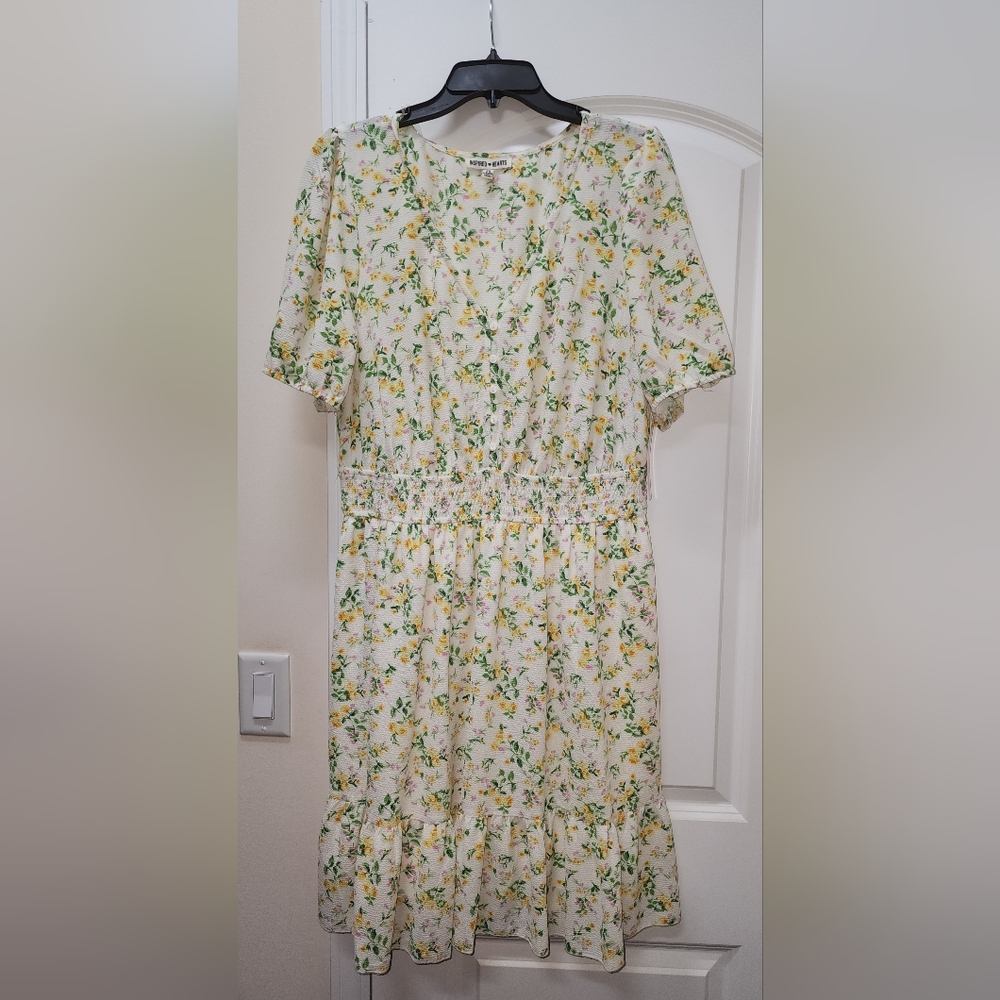 Inspired Hearts Floral Dress - Yellow and Green